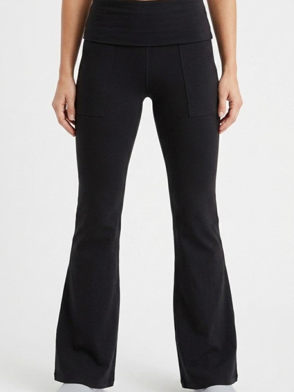 aerie Black Boot-Cut Flare Yoga Pants with Fold-Over Waist